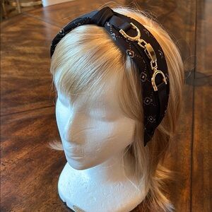 Black Headband with Gold Horsebit Accent